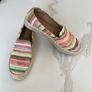Joie Cara Multicolor Pink Green Natural Espadrille Slip On Flats Womens 9.5 M